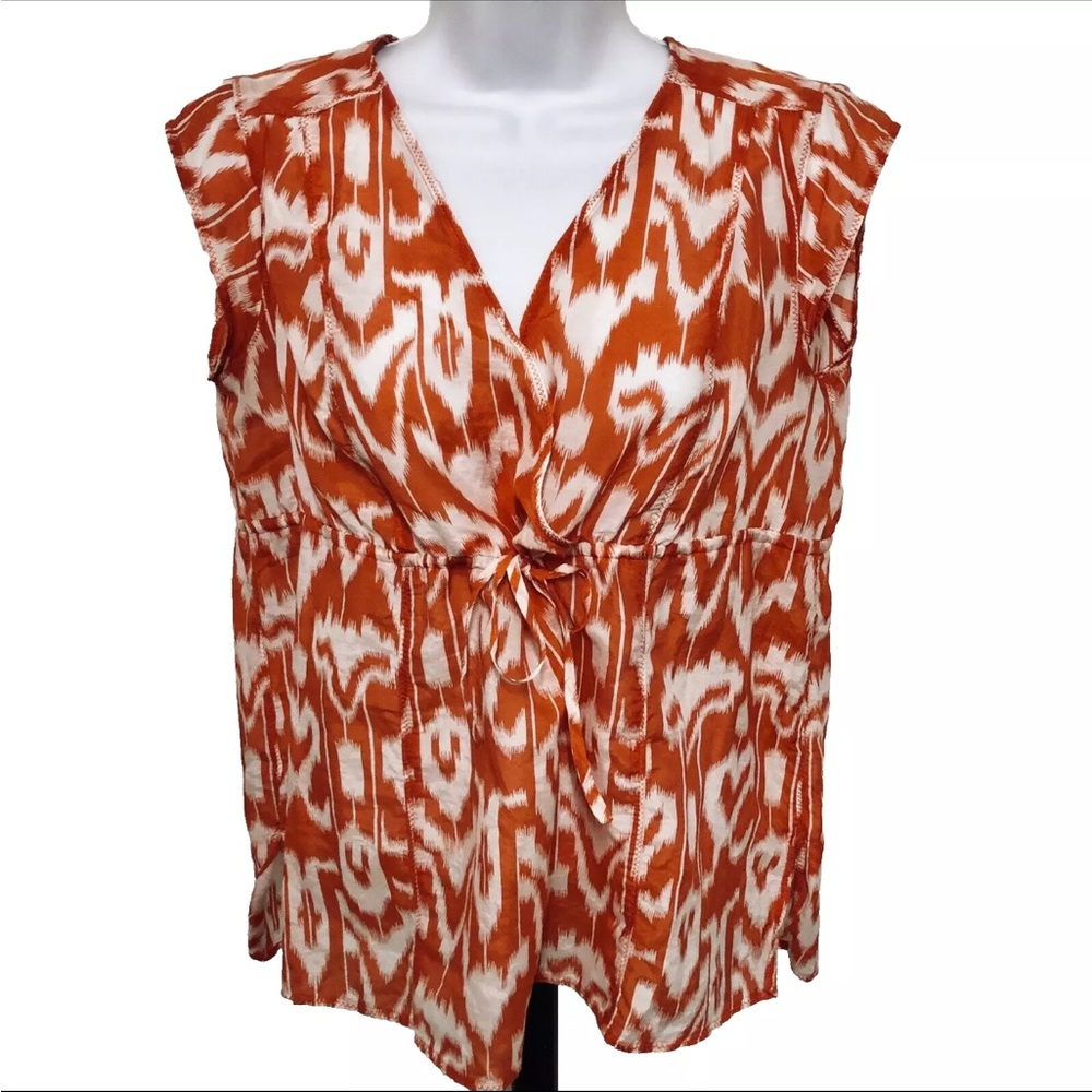 TALBOTS Top Silk Blend Pullover Cap Sleeve Crossover Tie Front Sheer